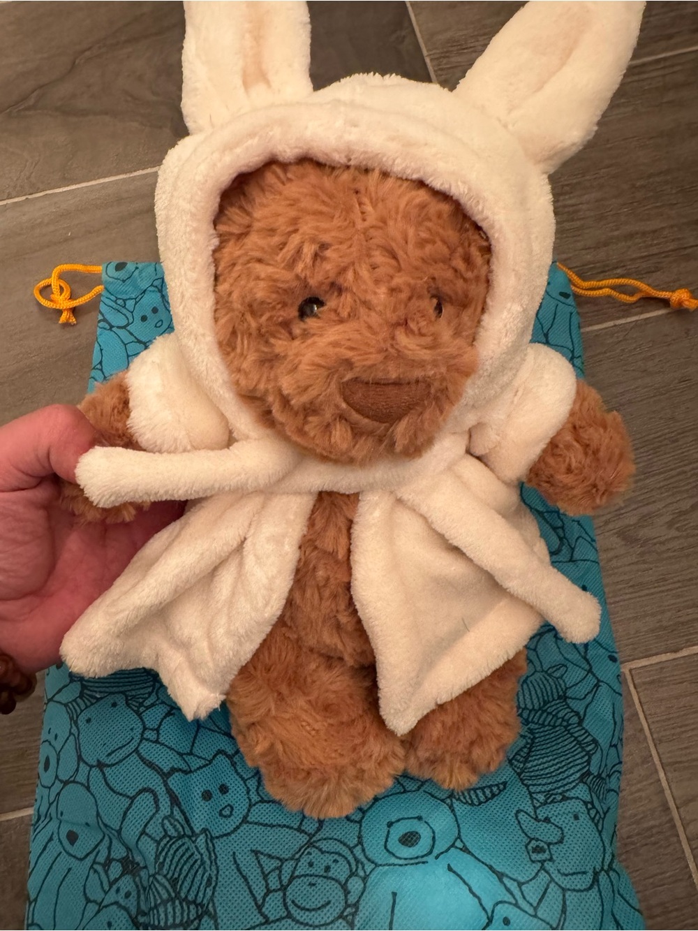 Jellycat Brown Teddy in Cream Bunny Hood Plush